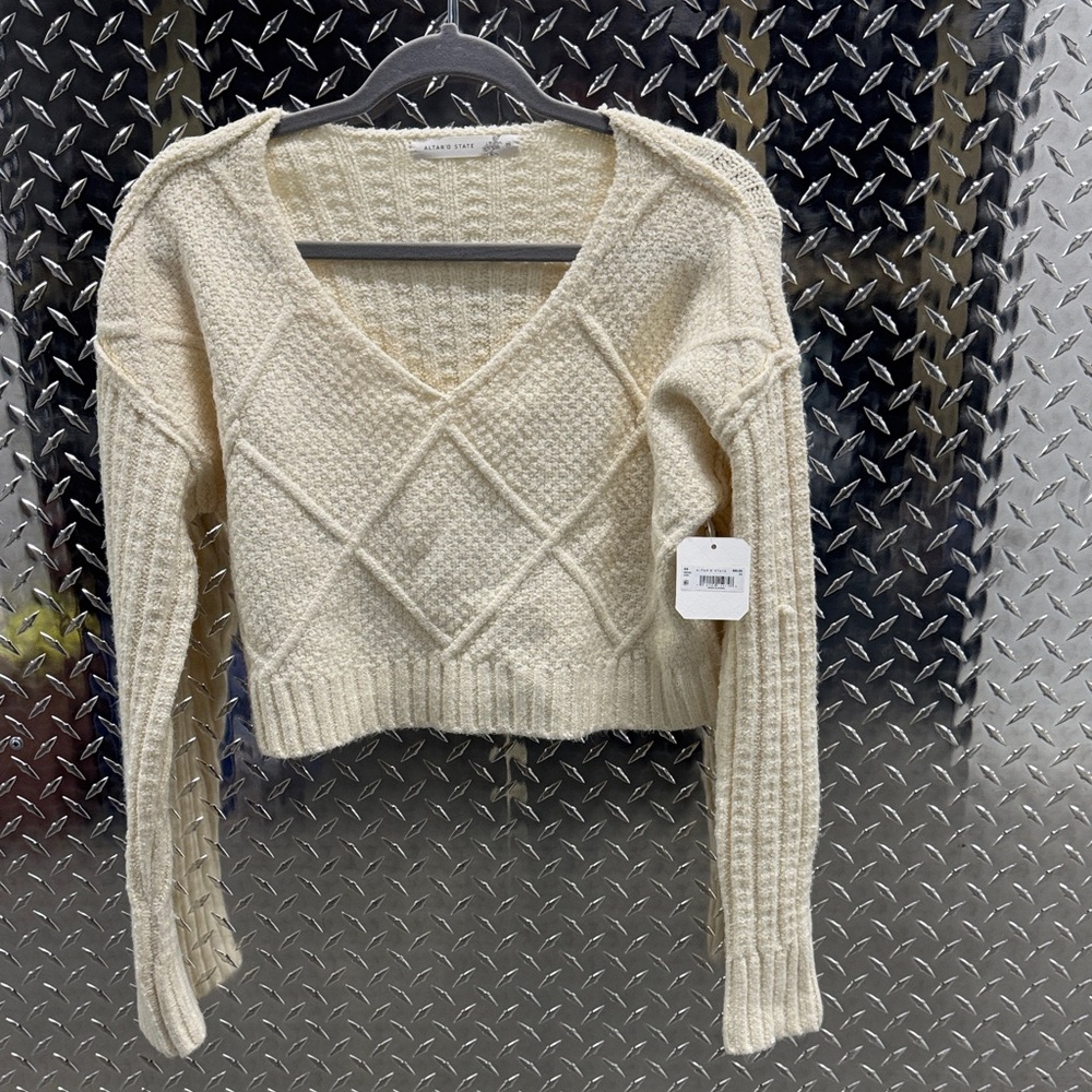 NWT!! Altar'd State Textured Cream V-Neck Sweater, XS